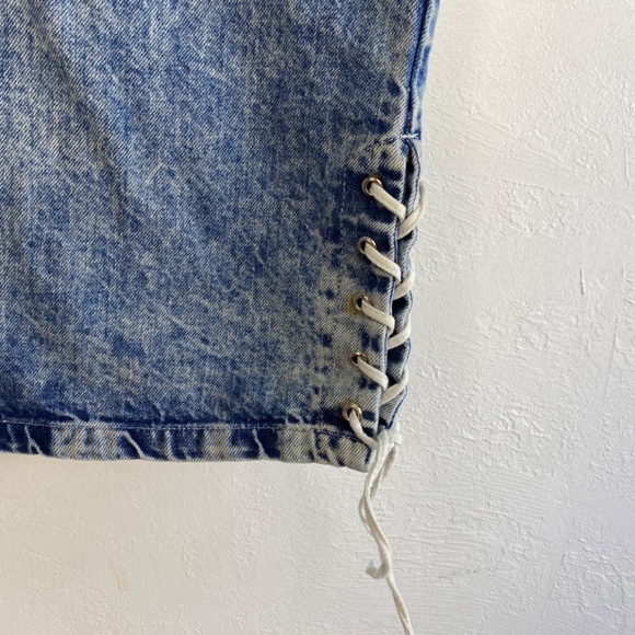 Vintage 80s Tioga Sport Womens Denim Skirt Size 6 Conchos Western Lace Up Slits - Picture 4 of 10